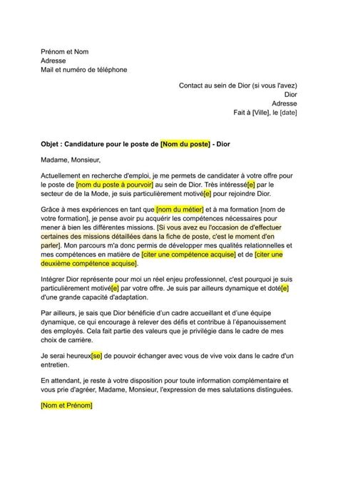 lettre de motivation pour travailler chez dior|Lettre de motivation pour postuler chez Christian Dior.